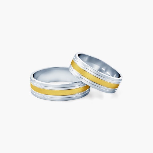 Obrączki ślubne: dwukolorowe złoto, płaskie, 6 mm